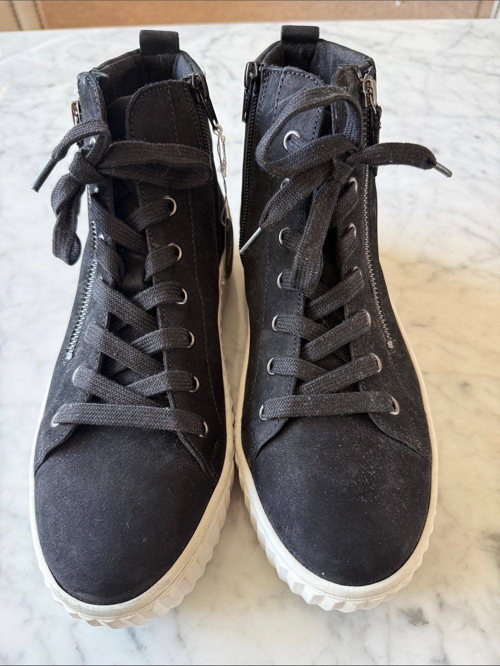Gabor high top black suede shoes. Lace up and side zips. New without box.  7